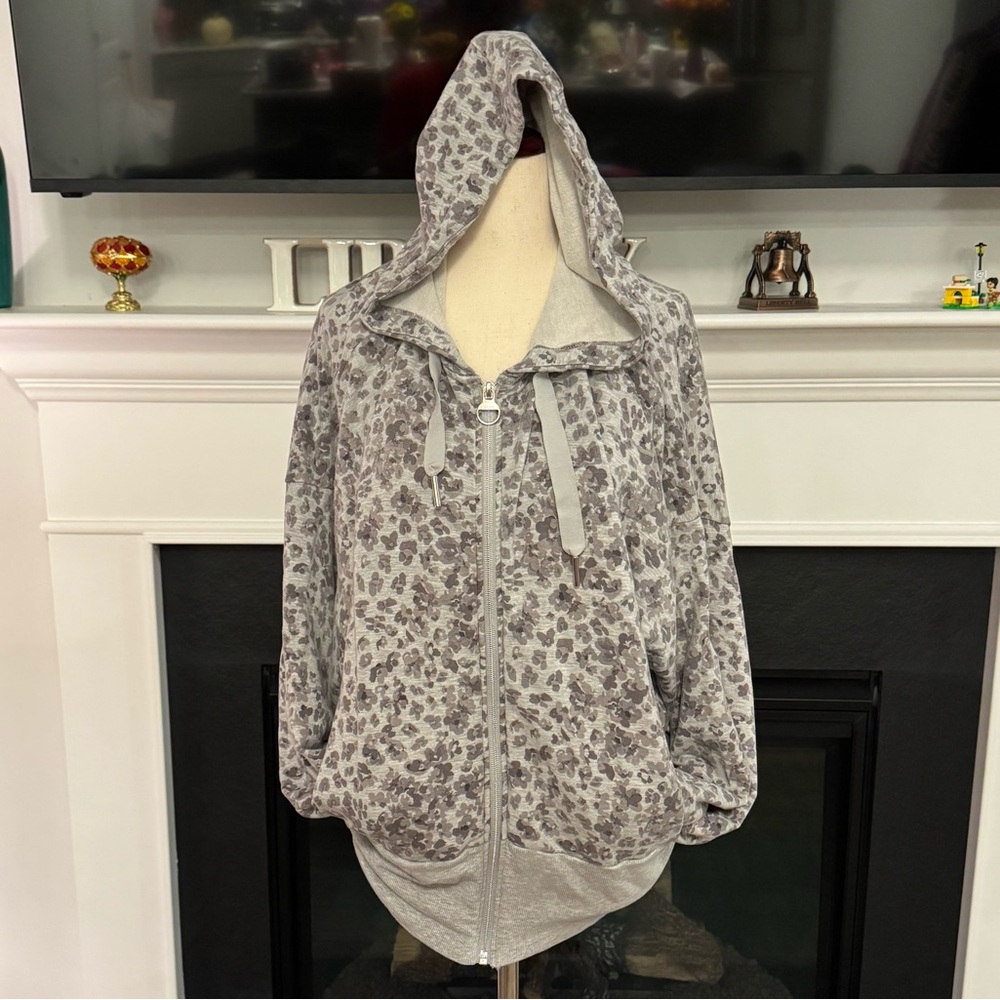 Athleta Floral Jacquard Zip Hoodie – Heather Gray, Size L